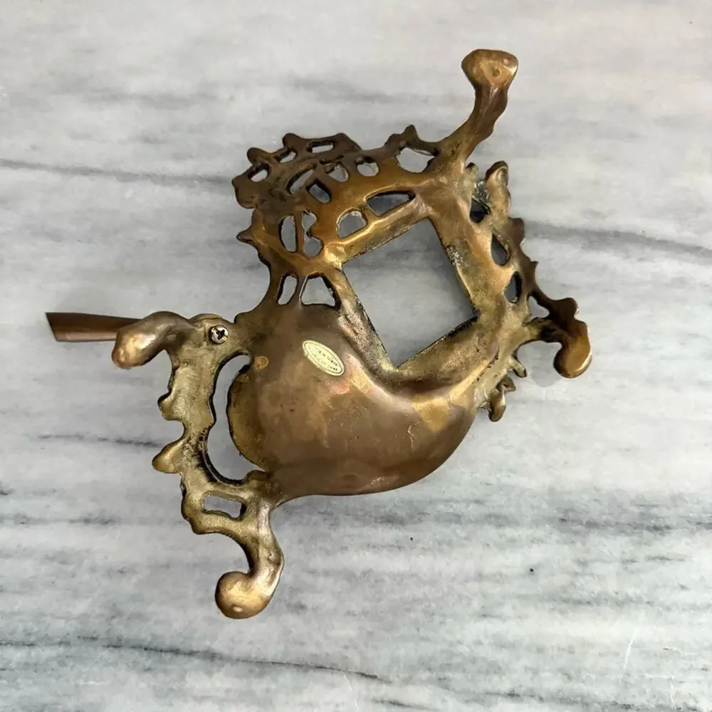 Vintage Solid Brass Art Nouveau Style Inkwell Footed Ornate Victorian Desk Gold